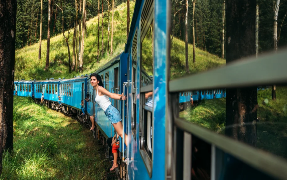 girl joy with train